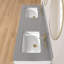 Vasque double vasque en pierre mouchetée grise de 137 cm (L) × 56 cm (P) avec robinet à 3 trous à entraxe de 20 cm.