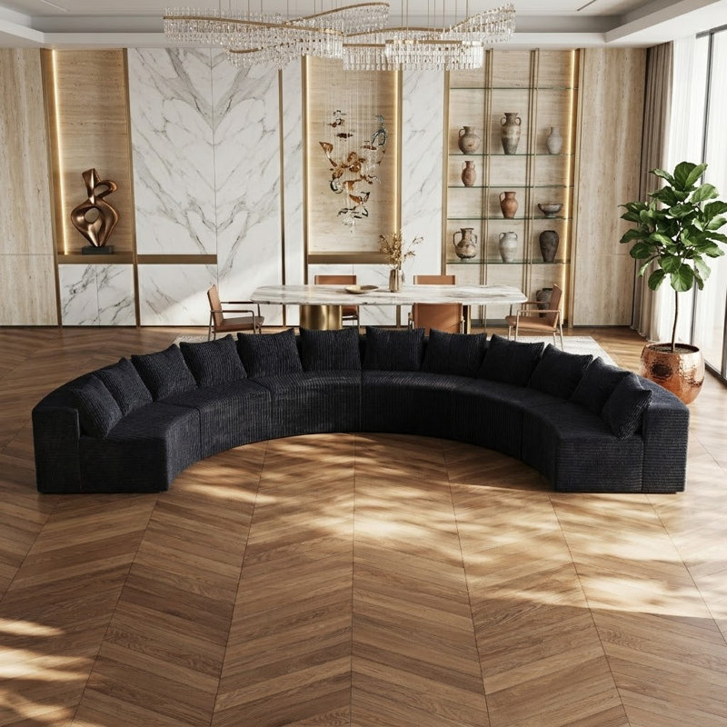 Canapé modulaire courbé Corduroy, 6 sièges, Noir