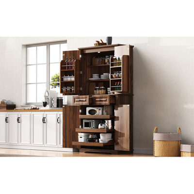 Armoire garde-manger Farmhouse avec organisateurs coulissants, 6 tablettes de porte, 2 tiroirs