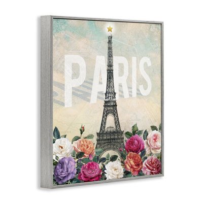 Tour de Paris avec roses en fleurs, estampe numérique, design par Susan Arnot