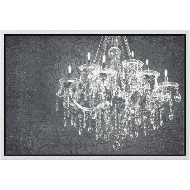 Glam Crystal Chandelier " Grey Crystal Chandelier Candle Silhouette On Floral Pattern Decor Lights Modern Art "