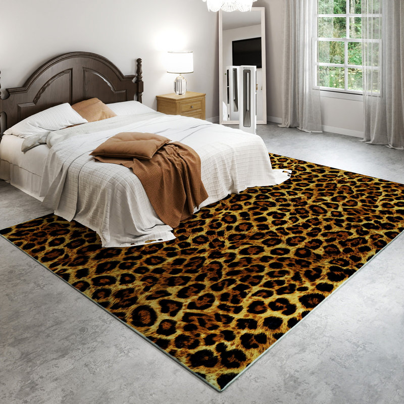 Leopard-Print Modern Pattern Rug Machine Washable & Foldable For Indoor Use