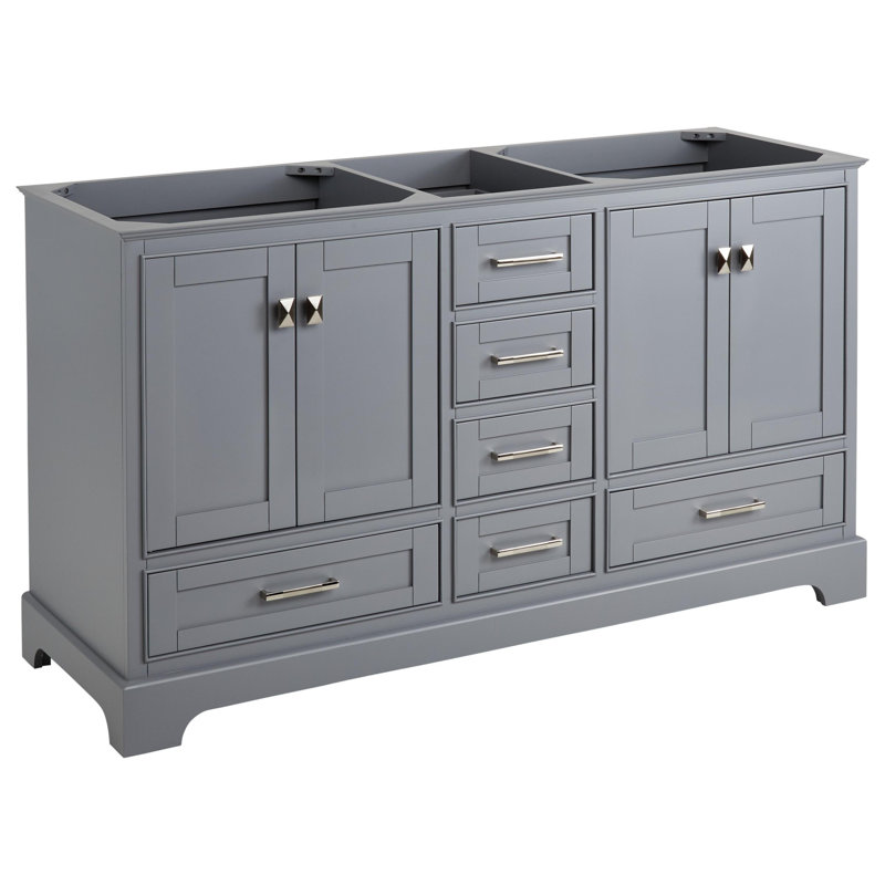 Quen 60" Freestanding Double Basin Vanity Set with Cabinet, Vanity Top, and Oval Undermount Sinks, Gray, Brushed Nickel