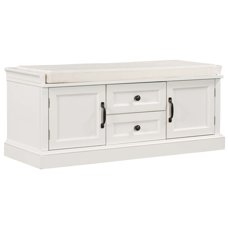 Velvet Upholstered Storage Bench, White