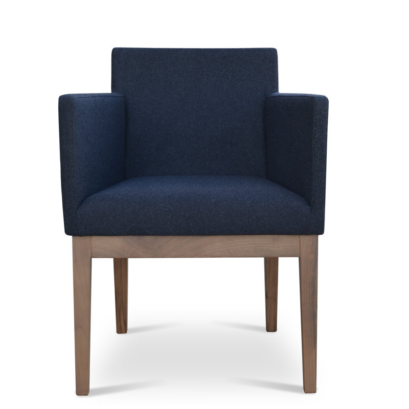 Harput Wood Solid Back Arm Chair, Walnut, Pistachio Wool