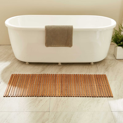  Tapis de douche anti-dérapant extra-long en bois de teck