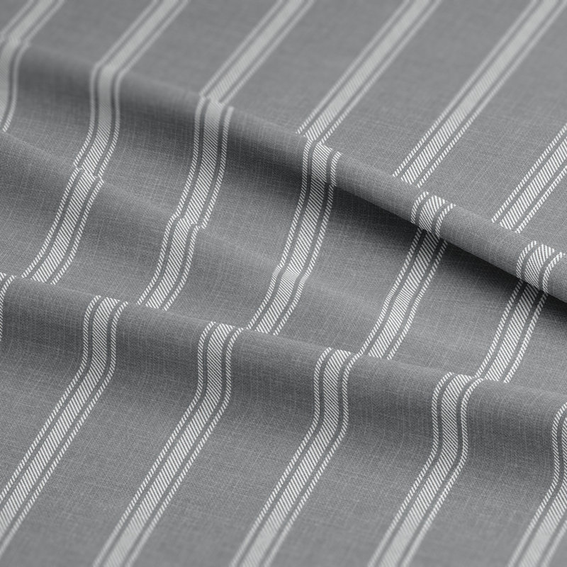 Shay Broad Ticking Stripe Gray Cotton Simple Top Pocket Drapery Panel Set of 2, 50" W x 108" L