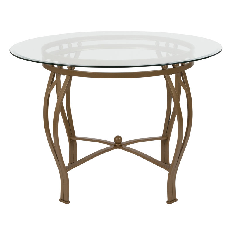 Elegant 42'' Round Silver Metal Frame Glass Dining Table