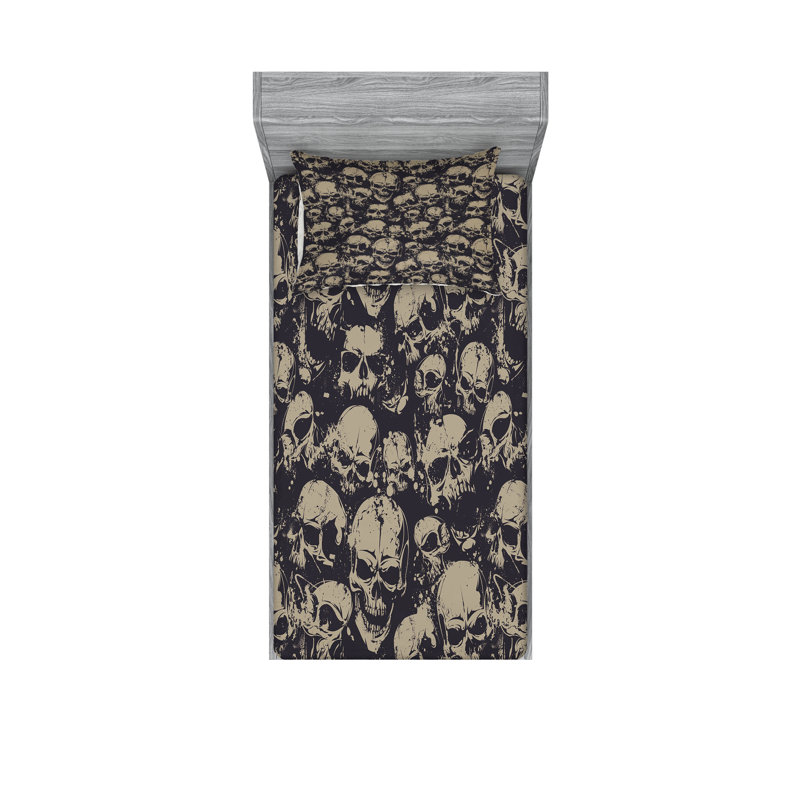 Ensemble de draps et taies décoratives Ambesonne Skull, gris anthracite / brun clair