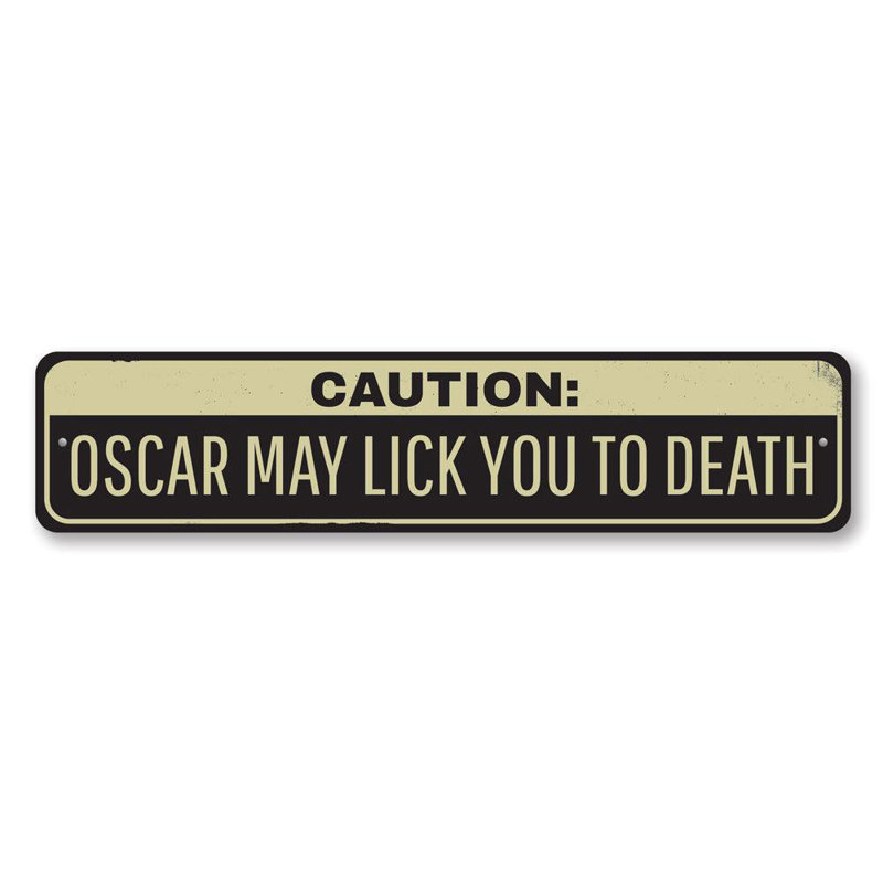Signe en aluminium «Pet May Lick To Mort», H 4 po x l 18 po x P 0,04 po