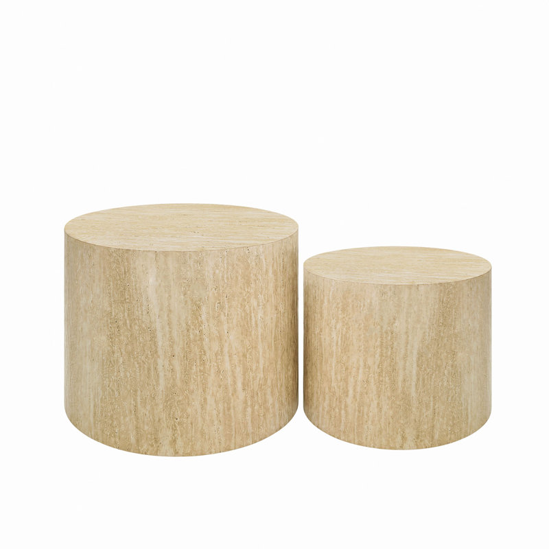 Ensemble de 2 tables basses gigognes, table basse ronde moderne avec pieds antidérapants, table d'appoint en bois pour salon, chambre à coucher, bureau, balcon, terrasse, petit espace, sans assemblage