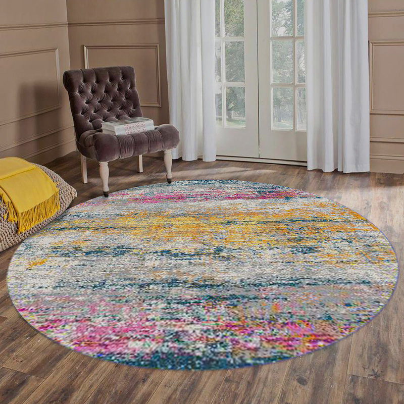 Nieve Abstract Durable Performance Pink/Orange Area Rug, Round 7'6"