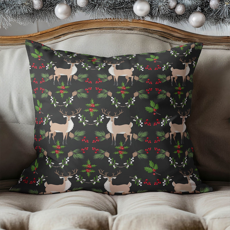 Botanical Deer Seasonal Throw Pillow, Charcoal, Square 16"