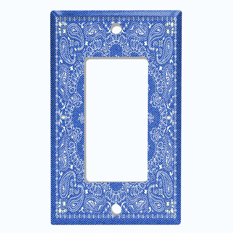 Metal Light Switch Plate Outlet Cover (Purple Paisley Circle White Tile   - Single Toggle), Blue