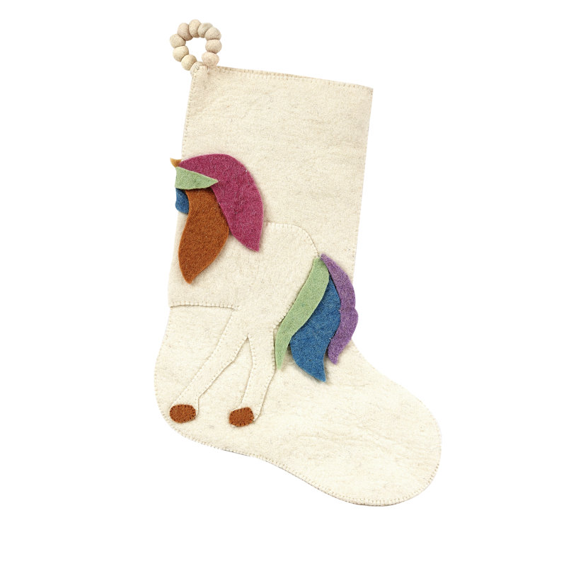 Chaussette de Noël licorne en laine feutrée faite à la main