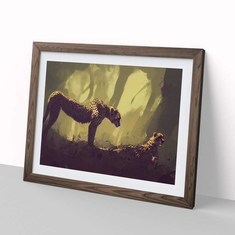 Two Cheetahs - Framed Print, 34cm H x 46cm W x 2cm D, Walnut