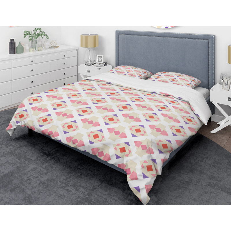 Modern & Contemporary Polyester Twill Geometric Shapes Duvet Cover, King Duvet Cover + 2 Shams