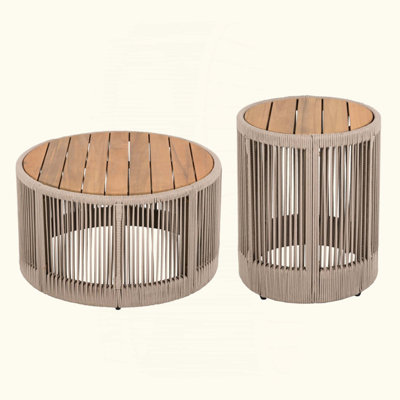 Rustic Industrial Table Set,Coffee Table & Side Table With Woven Rope Design, Modern Functionality Stylish Table Set For Living Room And Home Decor-Rope