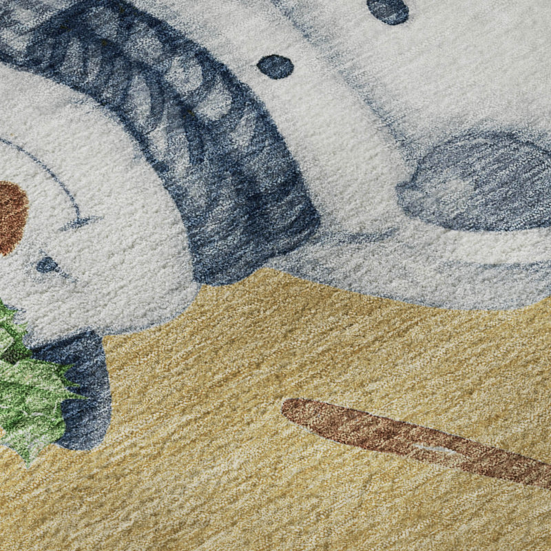 Premium Machine Washable Ingrassellino AMF1826 Happy Snowmen Holiday Rug, Rectangle 3' x 5'