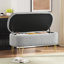 Banc ovale rembourré avec rangement et repose-pieds avec compartiment relevable et pieds en épingle à cheveux dorés pour la chambre à coucher ou le vestibule, gris
