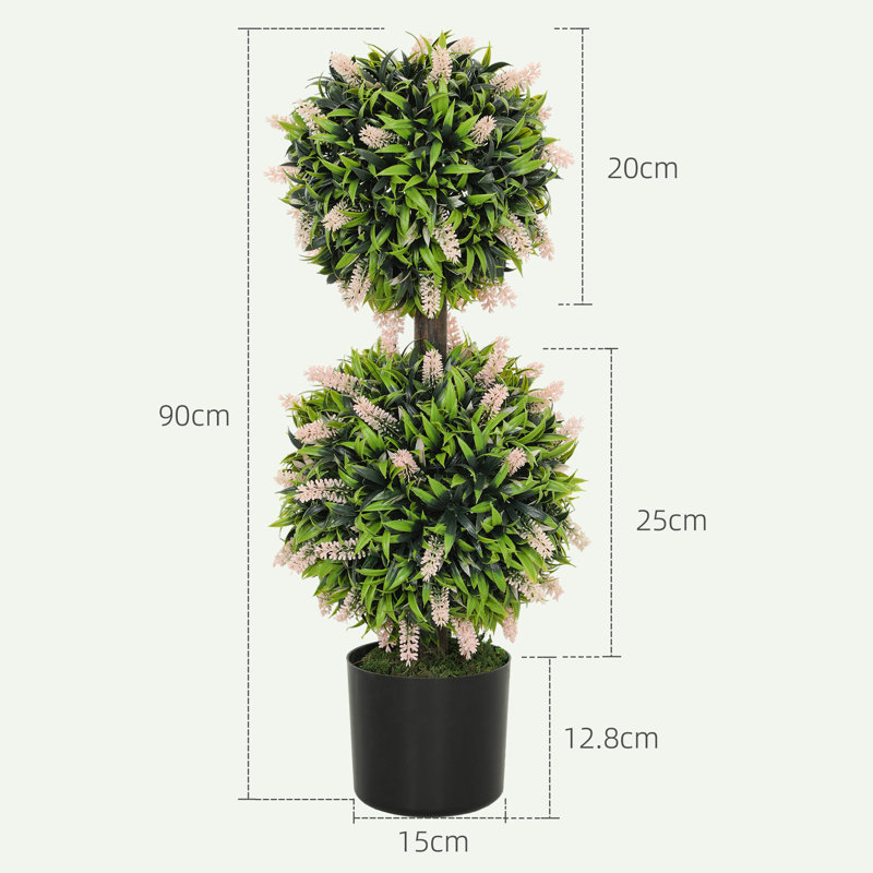 Anaston 70cm Faux Two-Ball Tree With Lavender Flowers Plant in Pot, Pink