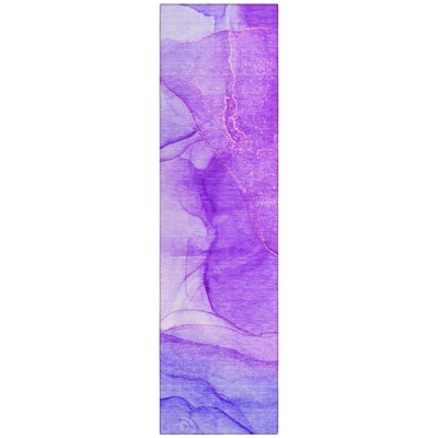 8' Runner Purple Abstract Washable Non Skid Indoor Outdoor Runner Rug