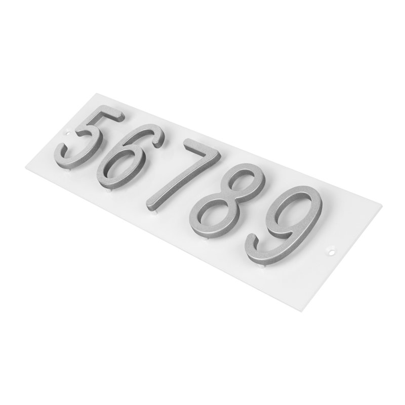 Plaque d'adresse horizontale Amgo Floating Modern, Blanc, Argent argent, Oui