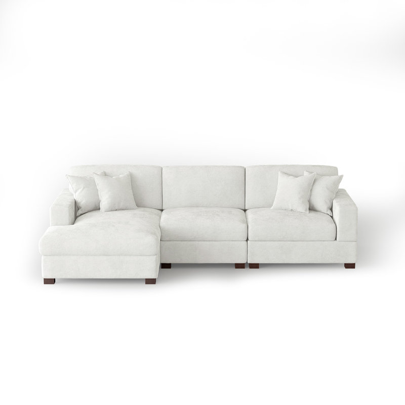 3 - Piece Upholstered Offwhite Chenille Modular Sectional Sofa with Armrests & Throw Pillows, Left Hand Facing