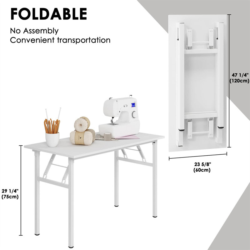 Aahliyah Foldable Computer Desk, 29.25" H x 47.24" W x 23.62" D, White