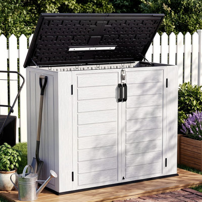 55.91"W x 47.24"H Outdoor Storage Shed, Resin Waterproof Storage Cabinet, Large Deck Box with Smooth-Opening Lid, UV Resistant & Windproof for Patio Garden Backyards, 41 Cu.Ft, White