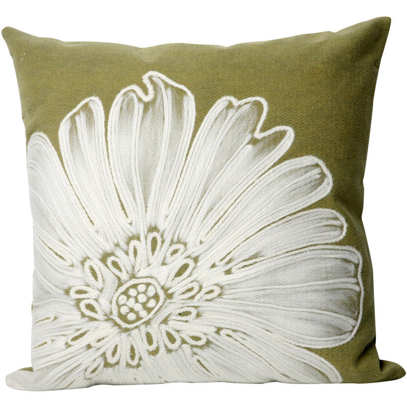 Temple Cloud Embroidered Outdoor Reversible Throw Pillow, 20" x 20", Green