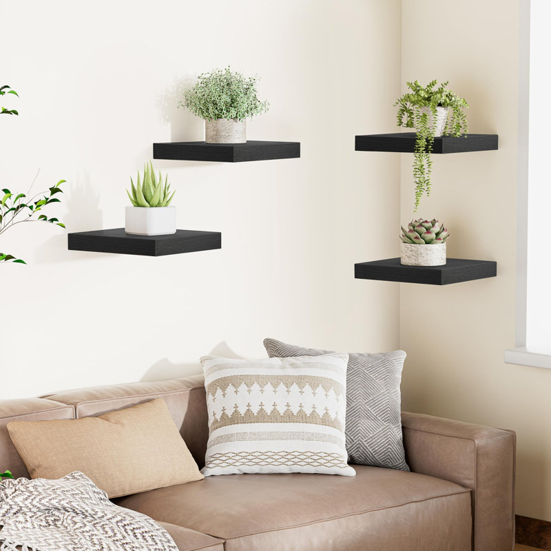 4 Piece Square Floating Shelf, Black