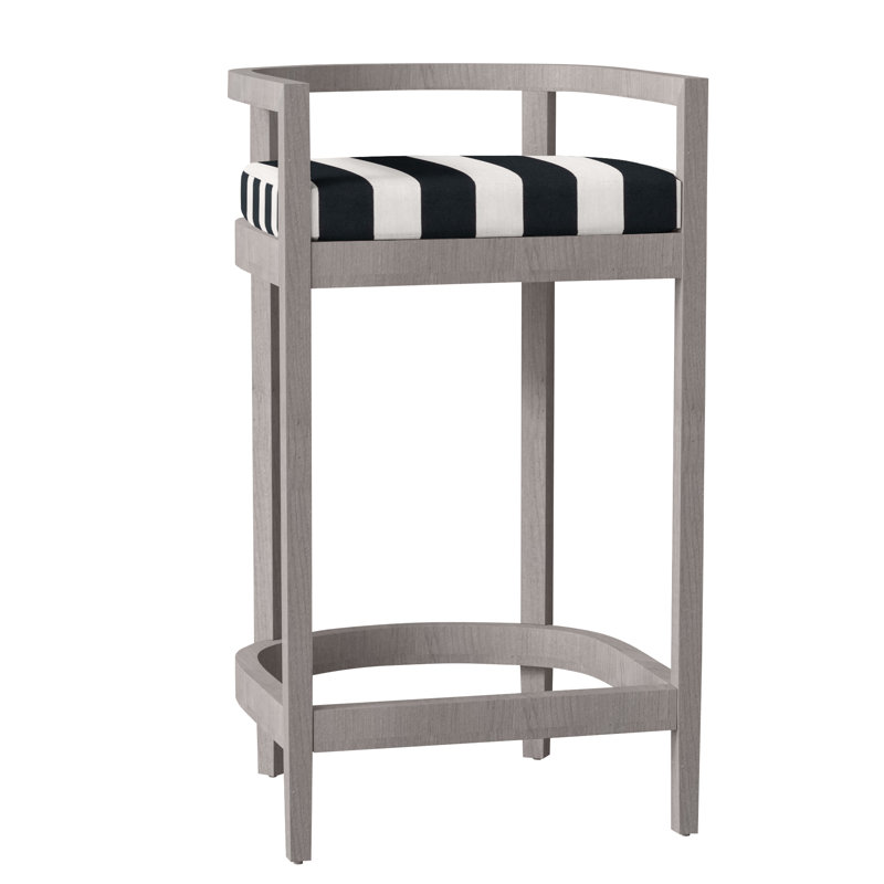 Santa Barbara Patio Bar Stool with Cushion, Welt, Oyster Teak, Verona Mist