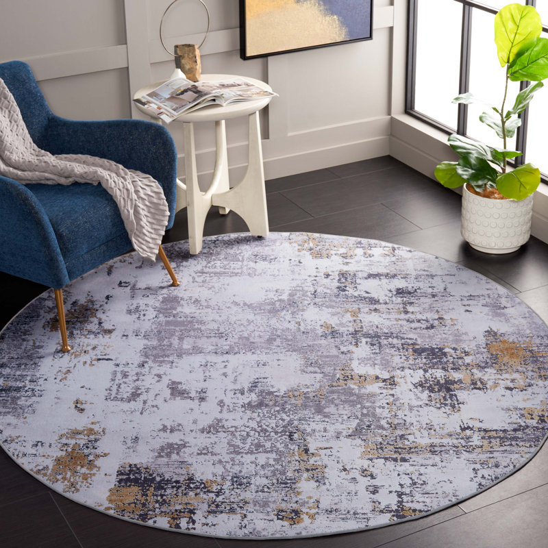Auva Performance Machine Washable Abstract Rug, Round 8'