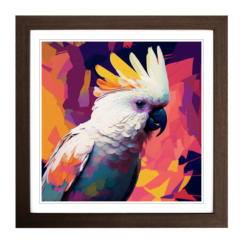 Cockatoo Fauvism - Single Picture Frame Print on Wood, Walnut