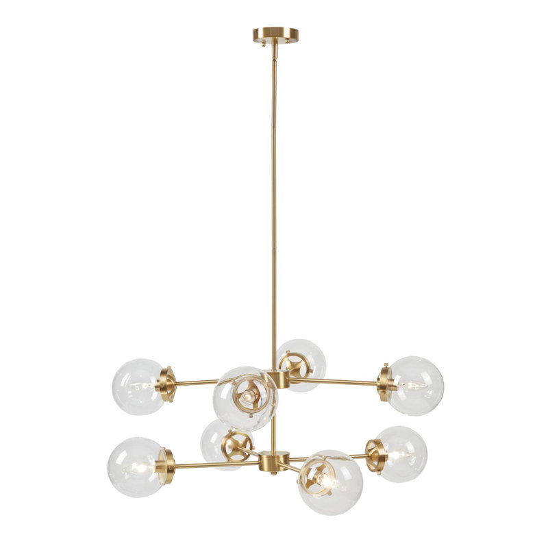 Lustre en métal 8 lumières avec ampoules sphériques dorées / transparentes Voir ci-dessous