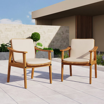 Christopher Knight Home 23.5" W x 26.5" D x 32" H Acacia Wood & PE Wicker Outdoor Dining Chairs with Cushions - Set of 2