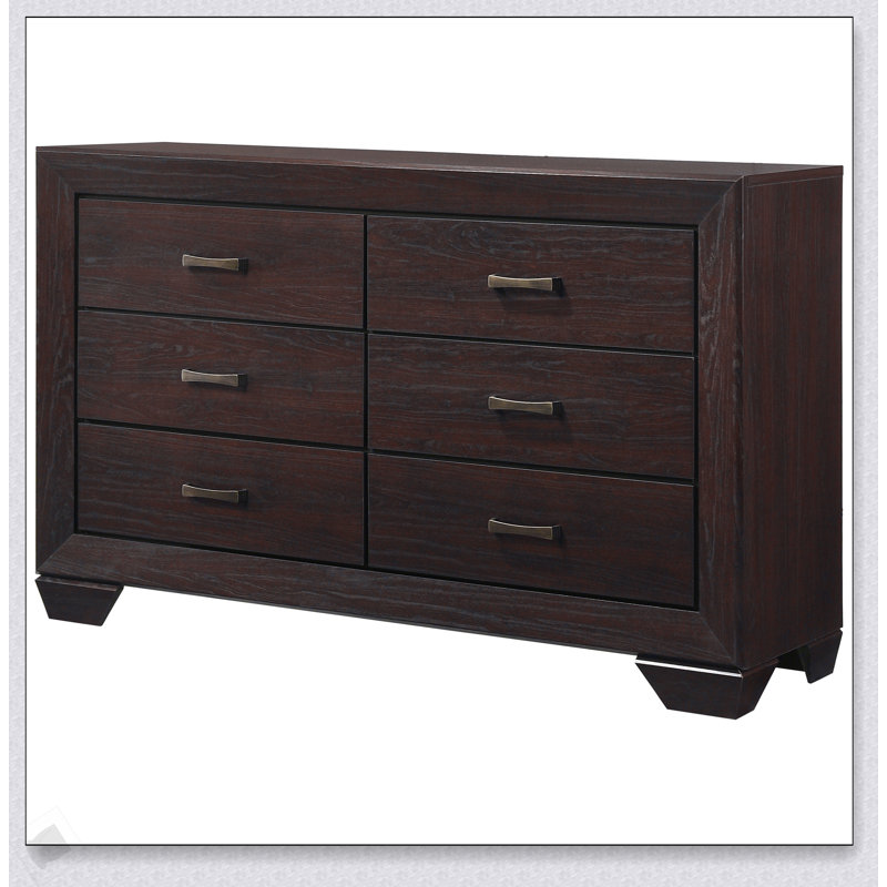 Commode 6 tiroirs Harrison cacao foncé avec rangement spacieux et design moderne et élégant pour les chambres contemporaines
