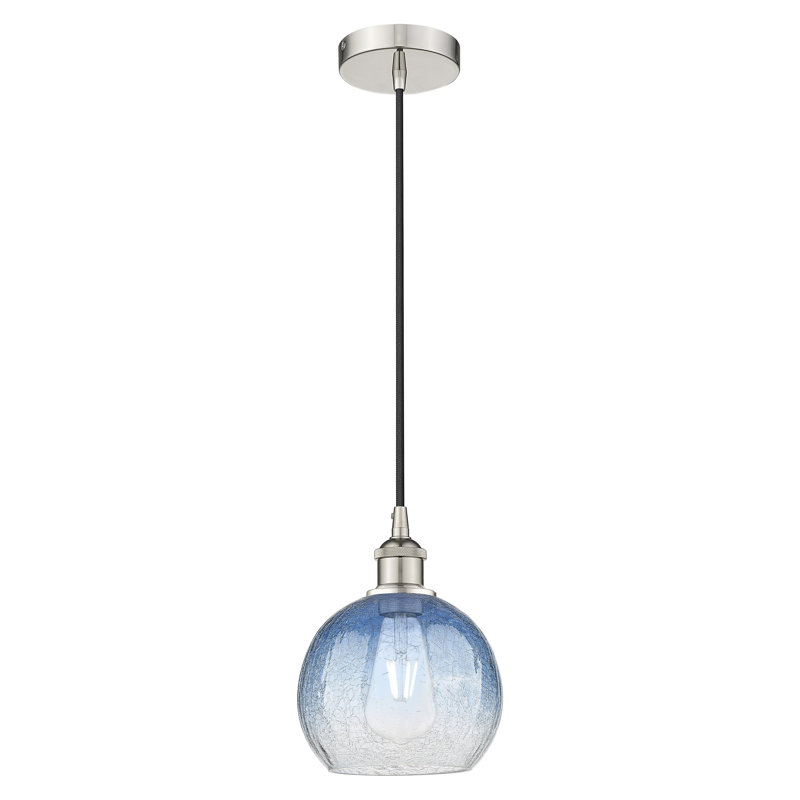 Edison - Brookhaven Globe - Mini luminaire suspendu à cordon 8 po 1 lumière, Nickel poli, Sapphire Blue