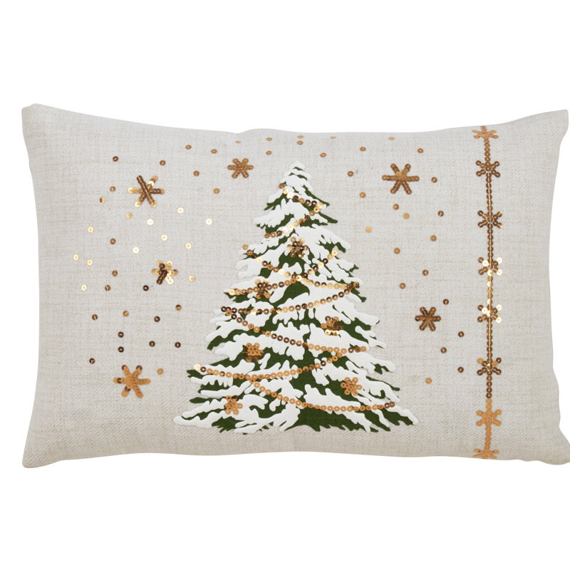 Christmas Tree  Lumbar Pillow Cover & Insert, Feathers, White