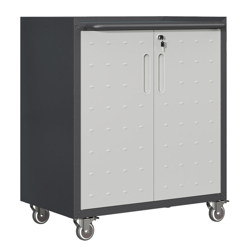 Heavy-Duty Rolling Tool Cabinet with Locking Doors, Mobile Garage Storage with Adjustable Shelf & Wheels, Black/Gray