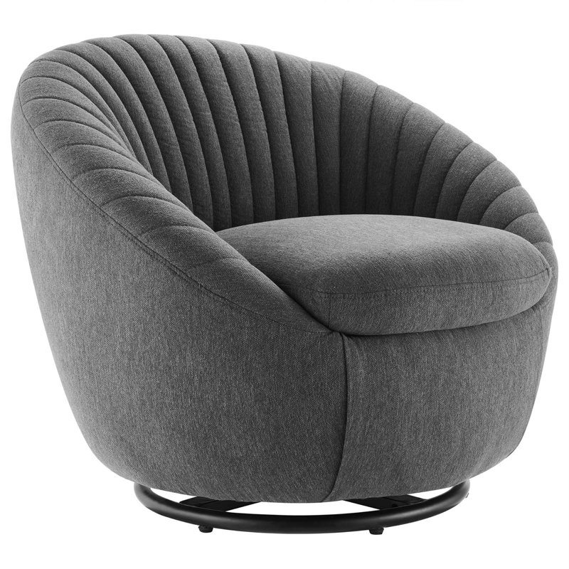 Upholstered Swivel Barrel Chair, Charcoal Fabric