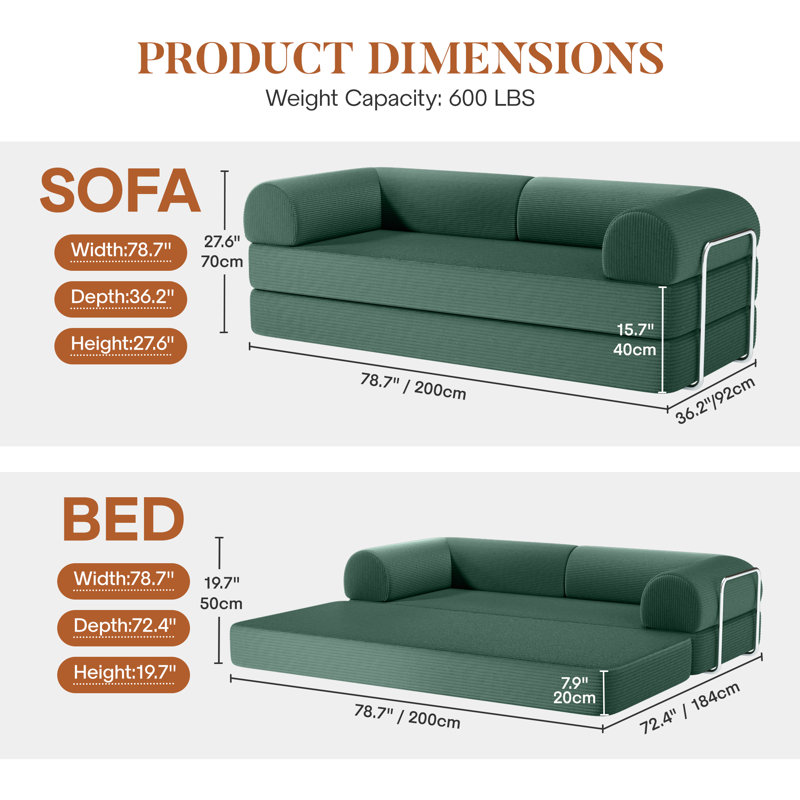 Foldable Three Person Fabric Sofa Bed, high Rebound Density Sponge Sofa