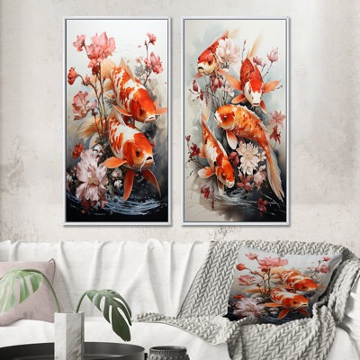 " Fishing Contemporary Koi Fish " 2 - Pieces