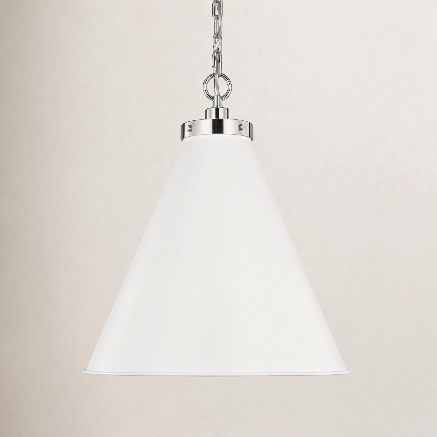 Arnell Single Light Metal Dimmable Pendant, Polished Nickel, Matte White, 22.625" H x 19.5" W x 19.5" D