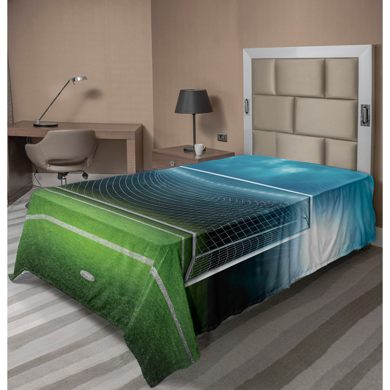 Ambesonne Sports, drap plat, jeu de football, jeu de places jumelles, TG, vert, bleu