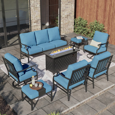 Akadian 9-Person Wicker Patio Conversation Set with Swivel Chairs