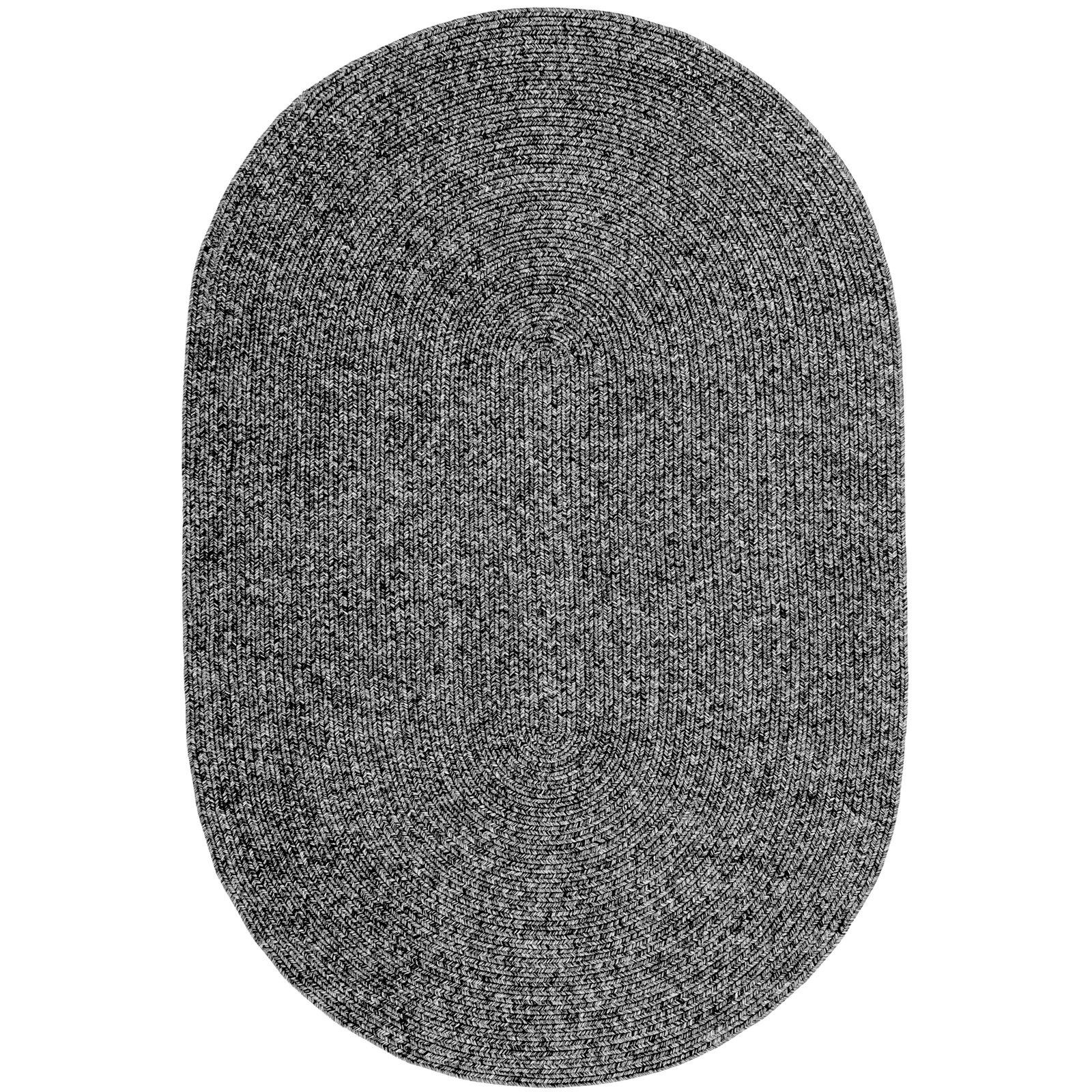 Edie Gray White Hand-Braided Outdoor Shag Rug, Charcoal, Oval 8' x 10'