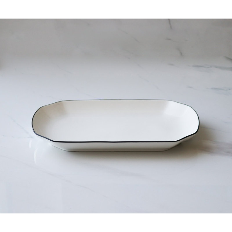 "The Minimalist Collection" White With Black Rim - Rectangle Platter 10" X 5.5"