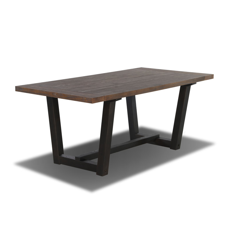 Cascais Rectangular 72'' Solid Wood Table with Industrial Base, Brown Oak
